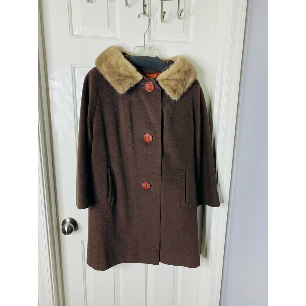 Vintage Sycamore Brown Winter Coat with Fur Collar